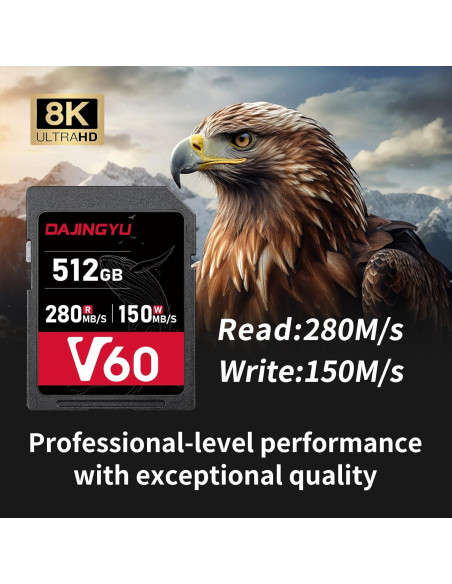 Tarjeta SD 512GB UHS-II V60 U3 Clase 10 Alta Velocidad