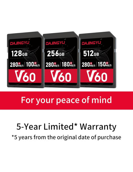 Tarjeta SD 512GB UHS-II V60 U3 Clase 10 Alta Velocidad