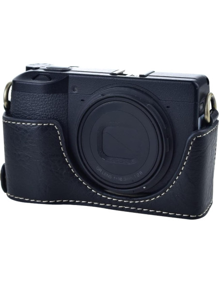Funda de cámara de cuero PU Rieibi para Ricoh GR III/GR IIIx - Negro