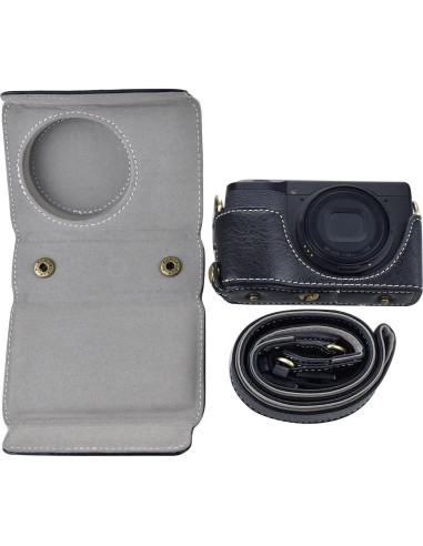 Funda de cámara de cuero PU Rieibi para Ricoh GR III/GR IIIx - Negro