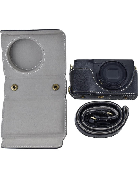 Funda de cámara de cuero PU Rieibi para Ricoh GR III/GR IIIx - Negro