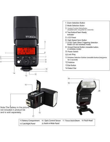 Flash Godox TT350O para cámaras Olympus y Panasonic, TTL 2.4G