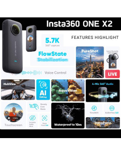 Cámara 360 Insta360 ONE X2 - 5.7K, Estabilización, 128GB 2