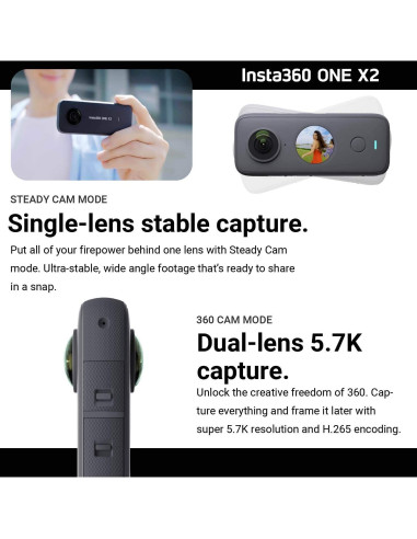 Cámara 360 Insta360 ONE X2 - 5.7K, Estabilización, 128GB