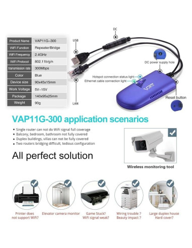 Puente WiFi VONETS VAP11G-300 Repetidor Inalámbrico 300Mbps