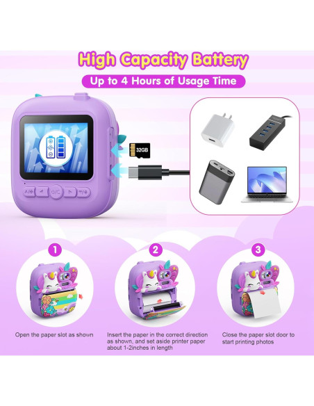 Cámara Instantánea TIATUA S10 para Niños 3 a 14 Años - Púrpura