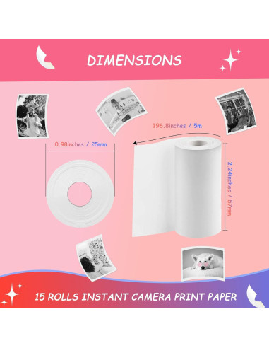 15 Rollos de Papel de Recarga MIARALA para Cámara Instantánea