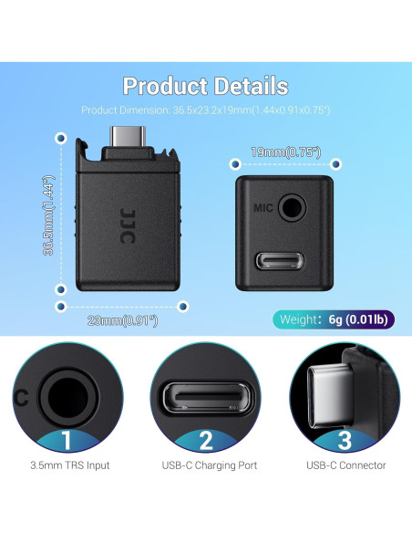 Adaptador de Micrófono JJC para DJI Osmo Action 5 Pro/4