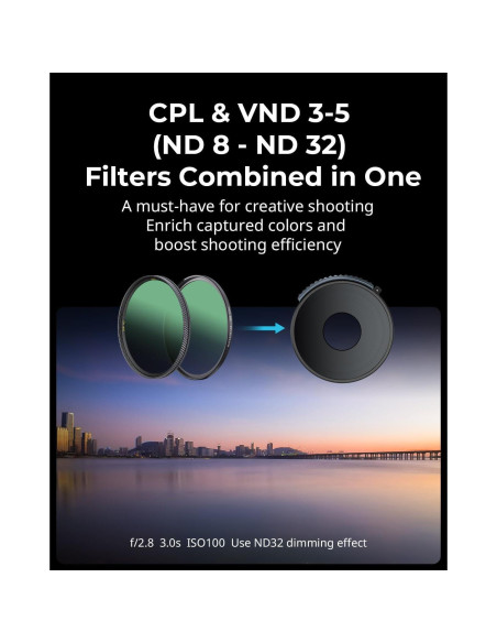 Filtro CPL y VND 3-5 SmallRig para DJI Osmo Action 4, ND8-32