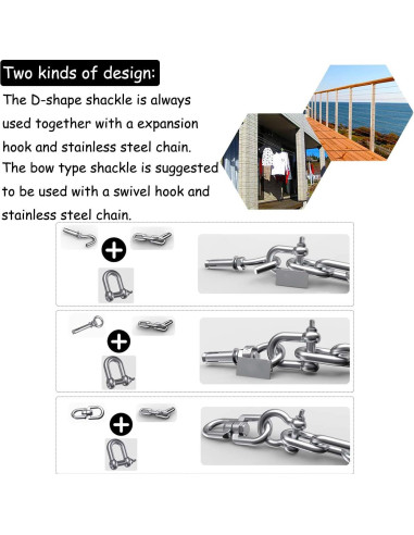 Grillete en D de acero inoxidable 304 4mm 8 piezas alta resistencia