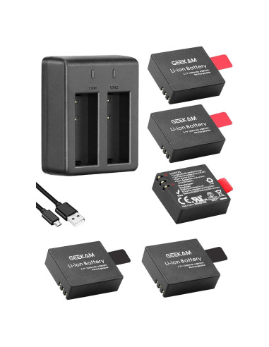 Paquete de 5 Baterías Recargables 1350mAh + Cargador USB GeeKam