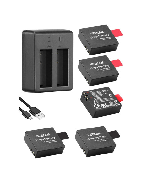 Paquete de 5 Baterías Recargables 1350mAh + Cargador USB GeeKam