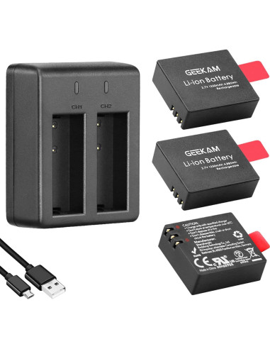 Paquete de 5 Baterías Recargables 1350mAh + Cargador USB GeeKam