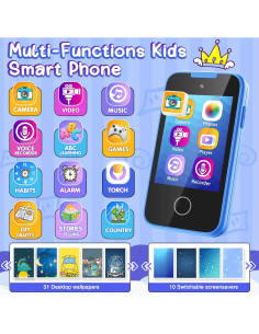 Teléfono Celular Infantil TKECWOB Azul con Doble Cámara y Música 2