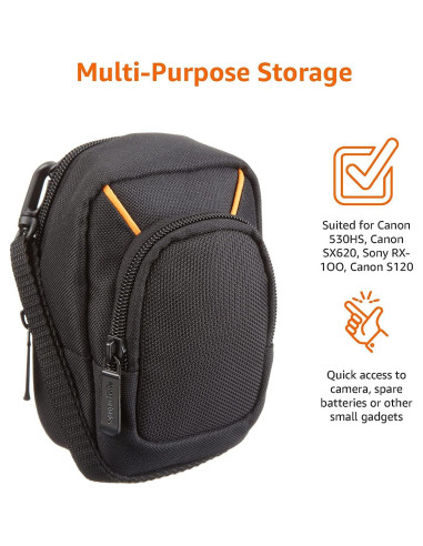 Funda Grande para Cámara Compacta Amazon Basics Negra 15.2x10.2x5.1cm