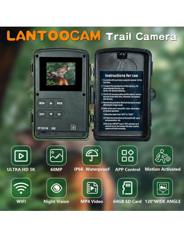 Cámara de Sendero Lantoocam 5K con Visión Nocturna y Wi-Fi