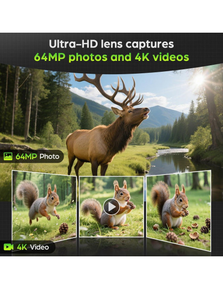 Cámara de sendero solar VIDVIS 4K 64MP visión nocturna IP66