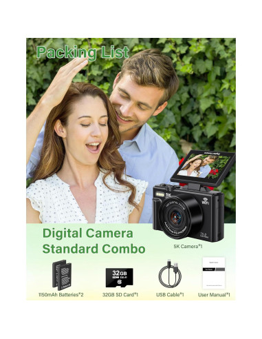 Cámara Digital Lacegre 5K 75MP con WiFi y Pantalla 3"