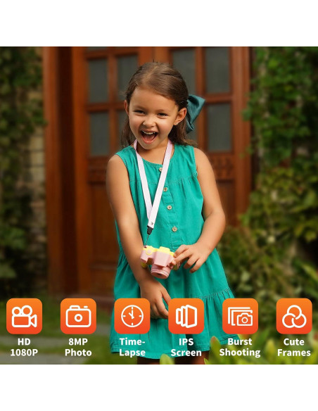 Cámara Digital para Niños Ourlife 12MP Rosa con Música MP3