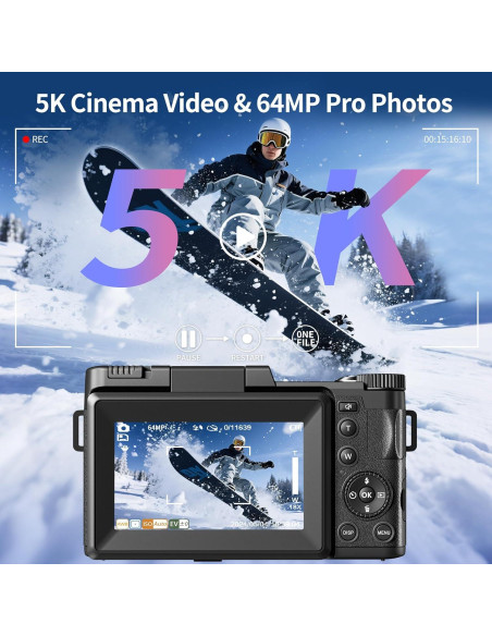 Cámara Digital 64MP WONNIE CD-R2 con Zoom 18X y Pantalla 3"