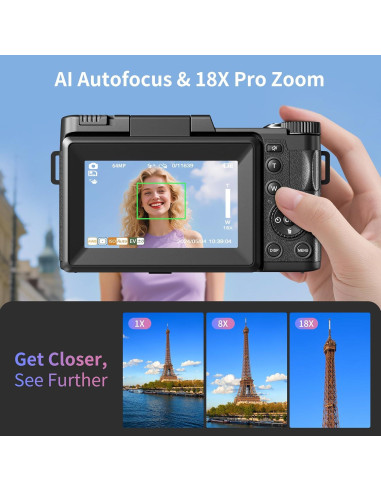 Cámara Digital 64MP WONNIE CD-R2 con Zoom 18X y Pantalla 3"