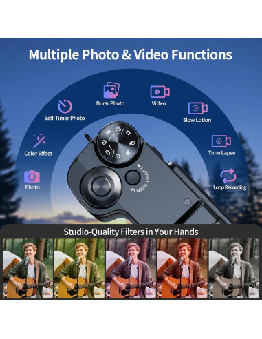 Cámara Digital 64MP WONNIE CD-R2 con Zoom 18X y Pantalla 3"