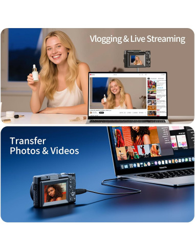 Cámara Digital 64MP WONNIE CD-R2 con Zoom 18X y Pantalla 3"