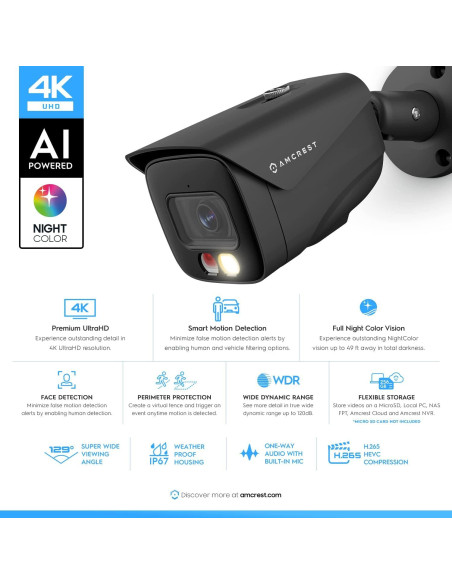 Cámara IP PoE Amcrest UltraHD 4K 8MP Visión Nocturna 15m