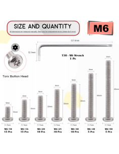 Tornillos de Seguridad Torx Hilitchi M6 Acero Inoxidable 70 Pcs 2