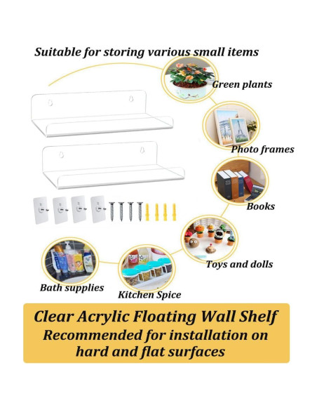 Estantes Acrílicos Flotantes WANLIAN 8" Sin Perforación - Paquete de 2