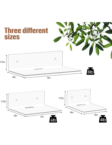 Estantes Flotantes Acrílico Transparente Pinkunn 6 Piezas 10-15-22 cm