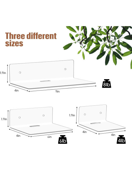 Estantes Flotantes Acrílico Transparente Pinkunn 6 Piezas 10-15-22 cm