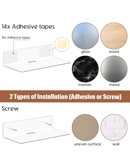 Estantes Flotantes Acrílico Transparente Pinkunn 6 Piezas 10-15-22 cm