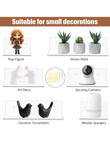 Estantes Flotantes Acrílico Transparente Pinkunn 6 Piezas 10-15-22 cm