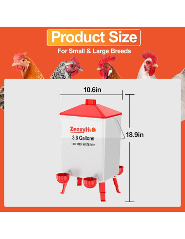 Cubo de Agua Automático ZenxyHoC 3.6 Galones para Pollos