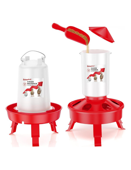 Juego Comedero y Bebedero Ajustable ZenxyHoC 0.4 Gal Rojo