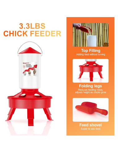 Juego Comedero y Bebedero Ajustable ZenxyHoC 0.4 Gal Rojo