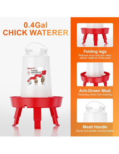 Juego Comedero y Bebedero Ajustable ZenxyHoC 0.4 Gal Rojo