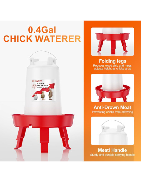 Juego Comedero y Bebedero Ajustable ZenxyHoC 0.4 Gal Rojo