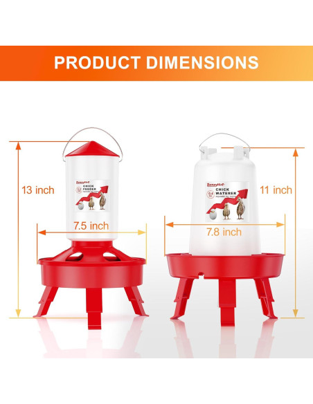 Juego Comedero y Bebedero Ajustable ZenxyHoC 0.4 Gal Rojo