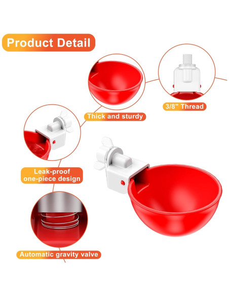 Tazas de Agua Automáticas para Pollos ZenxyHoC - Paquete de 10
