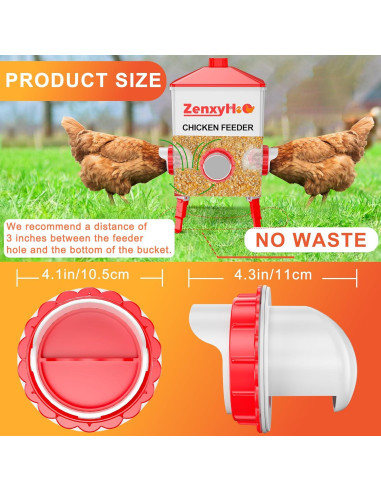 Comedero Automático para Pollos ZenxyHoC 4 Puertos Rojo