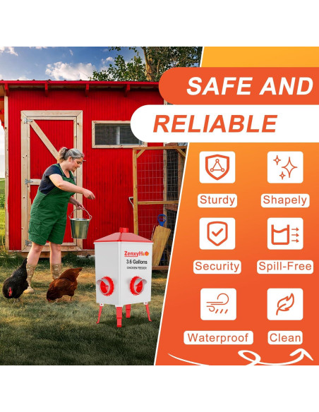 Comedero Automático para Pollos ZenxyHoC 4 Puertos Rojo