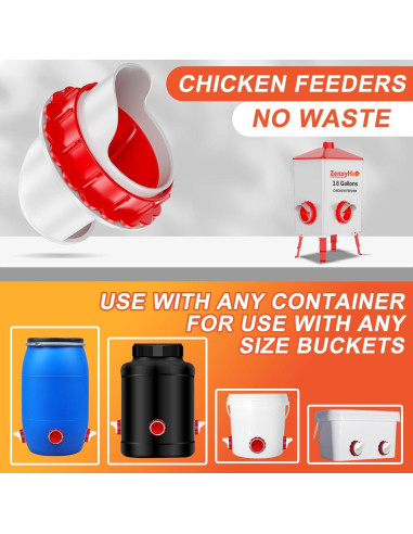 Comedero Automático para Pollos ZenxyHoC 4 Puertos Rojo