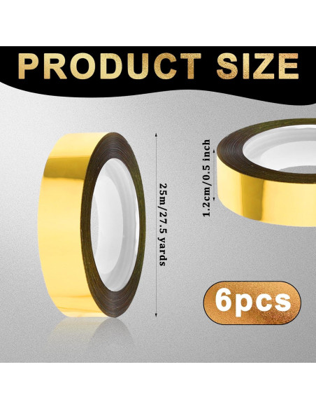 6 Rollos de Cinta Dorada Autoadhesiva 1.2cm x 25m Psyqtsuary