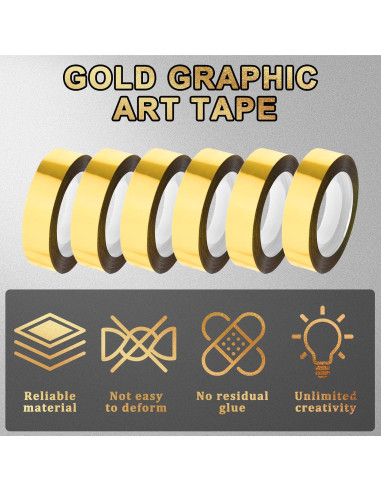 6 Rollos de Cinta Dorada Autoadhesiva 1.2cm x 25m Psyqtsuary