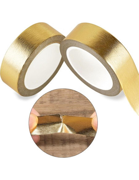 Cinta Washi Dorada Qyueyue - 2 Rollos 15mm x 10m Autoadhesiva