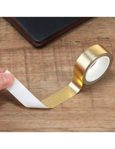 Cinta Washi Dorada Qyueyue - 2 Rollos 15mm x 10m Autoadhesiva