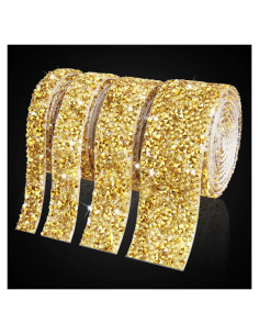 4 Rollos de Cinta de Strass Dorado JOBONUS 91.44m Brillante