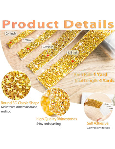 4 Rollos de Cinta de Strass Dorado JOBONUS 91.44m Brillante 2